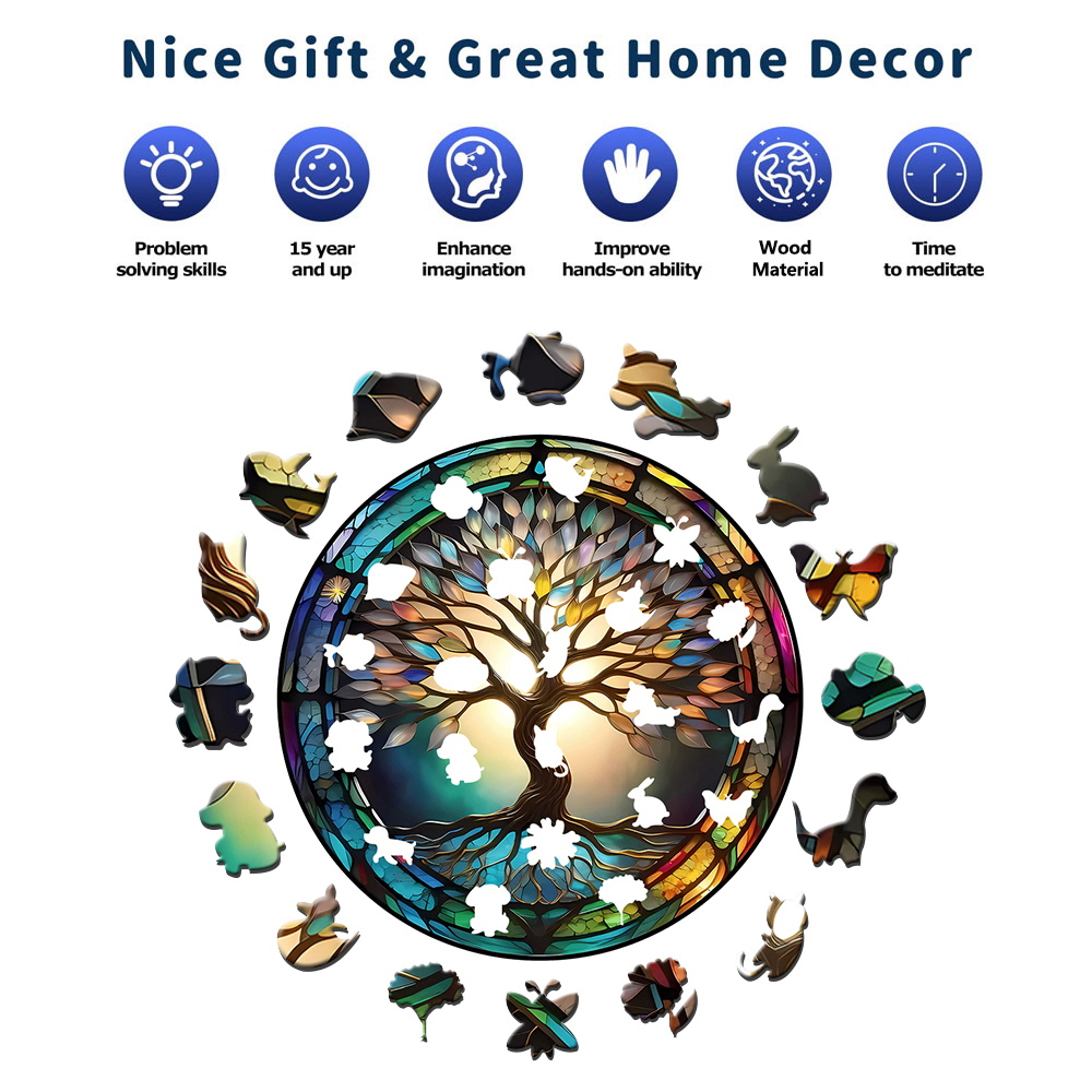 Puzzle in legno con albero colorato per adulti, pezzi a forma di animale, giocattoli antistress, regali di compleanno di Natale, giochi per famiglie