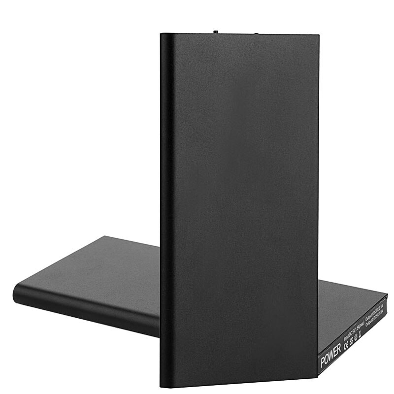 Banco de energía de teléfono ultradelgado de 20000mAh, doble puerto USB con linterna LED, Banco de energía de Metal, cargador de teléfono inteligente: Negro