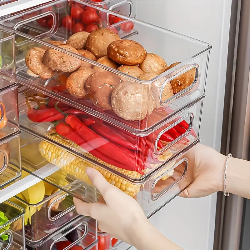 Box with Hand Kitchen Accessor Refrigerator Food Storage Container Refrigerator Organizer Bins Stackable Fridge Food Storage