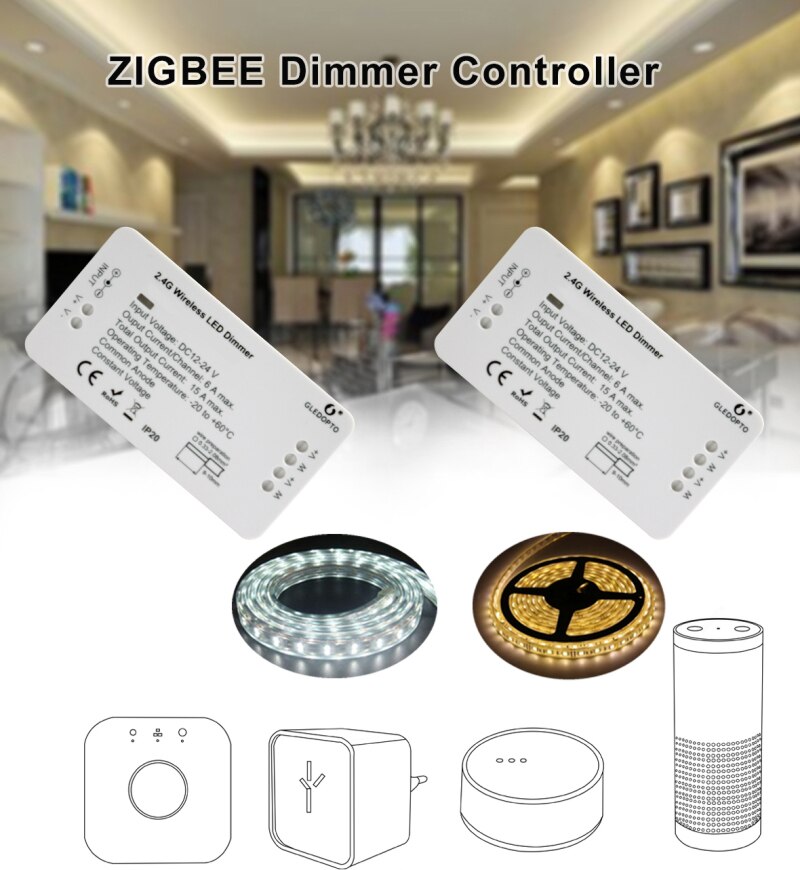GLEDOPTO ZIGBEE Smart Dimmer Strip Controller DC12/24V Led Controller Zll Standard Led app Voice Control Work With Echo