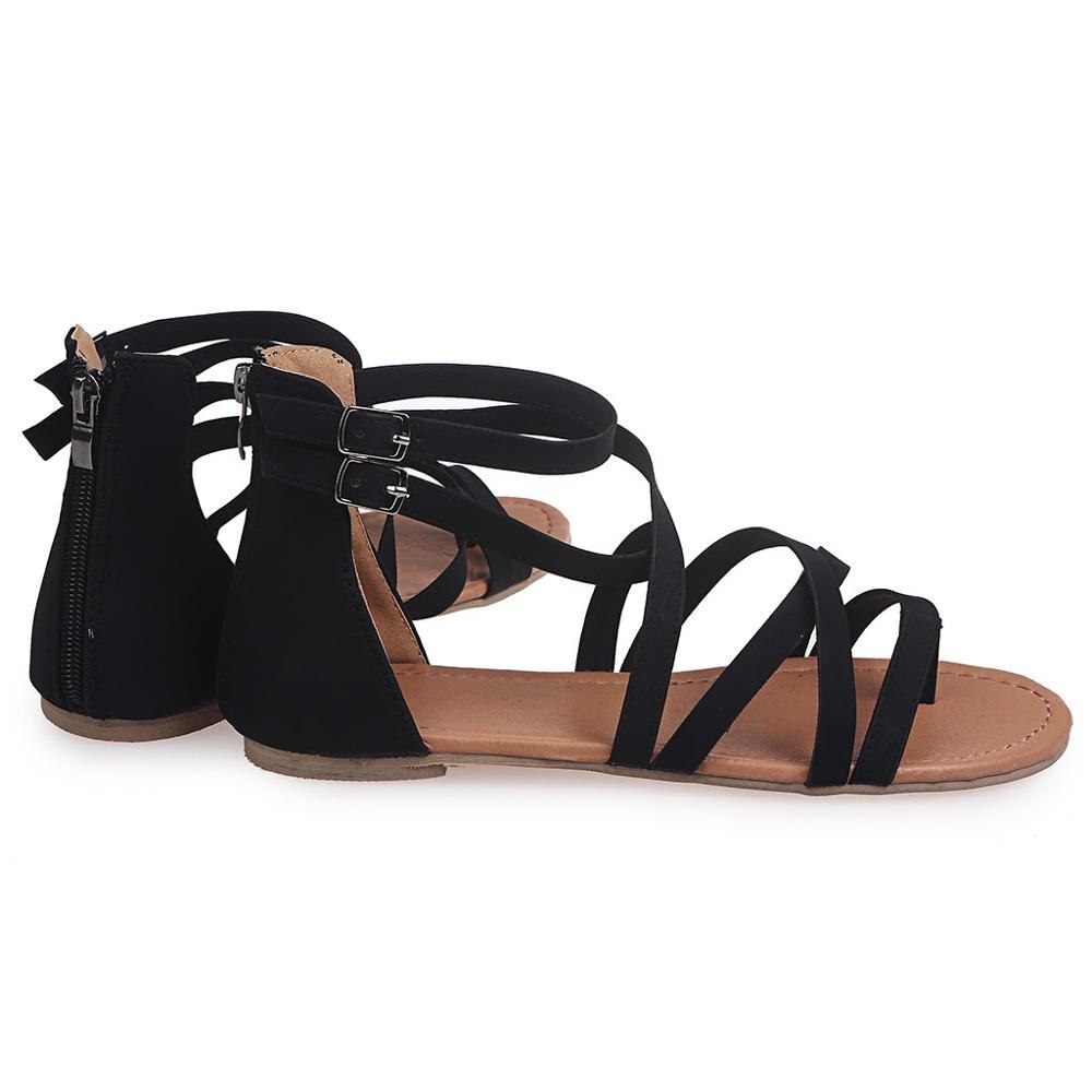 Women's Sandals Cross Tied Flat Sandals Zipper Summer Flat Roman Gladiator Beach Sandals Wedge Flat Sandals sandalias mujer: Black / 5
