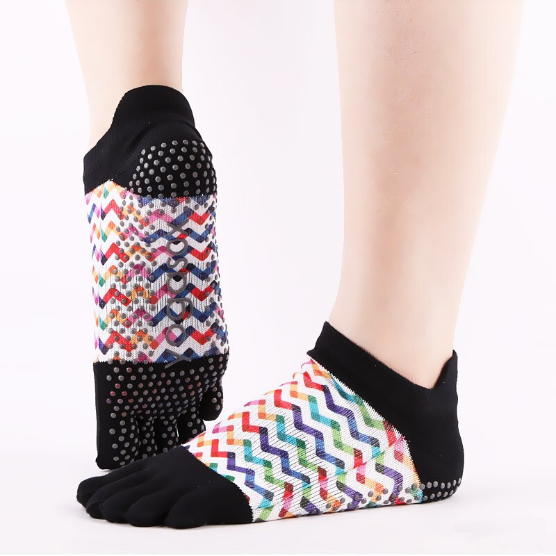 1 paar katoenen yogasokken met vijf tenen en grip voor dames, ademend en antislip, voor pilates, fitness en barre, maat 36-39: Kleur 2