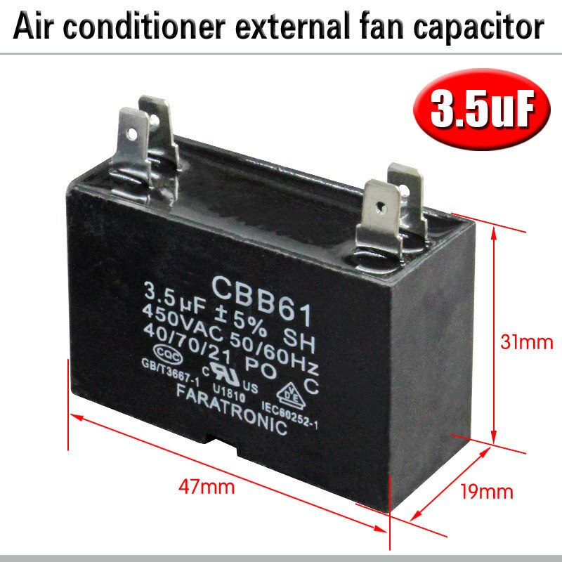 CBB61 Airconditioner Externe Ventilator Startcondensator 1.5/2/2.5/3/3.5/4/5/6/8Uf 450V Motor Condensator 4 Insert Drukvaste