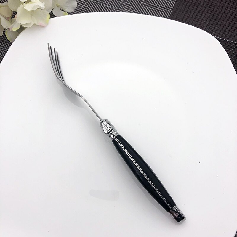Laguiole-tenedores de acero inoxidable para carne, conjunto de tenedor de mesa para ensalada con mango de madera negra, de 9 pulgadas cubiertos de cocina, navidad