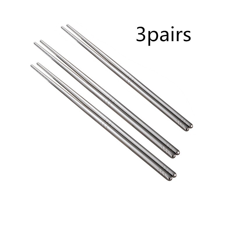 Non-slip Stainless Steel Chop Sticks Set Reusable chopstick holder Food sticks for sushi 1 Pairs Chinese Metal Chopsticks: 3pairs