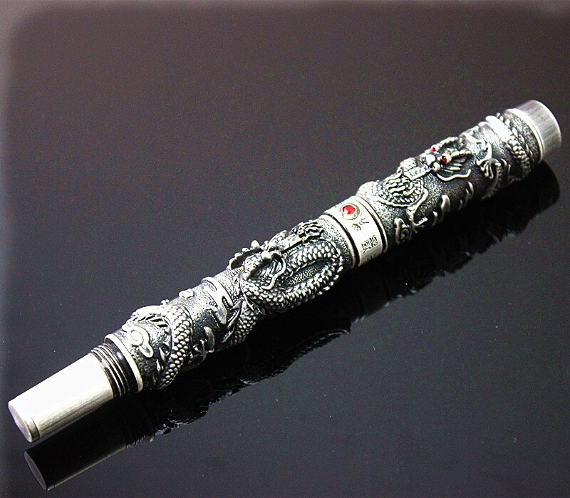 Jinhao Silver Dragon Gesneden Met Rode Diamant Rollerball Pen