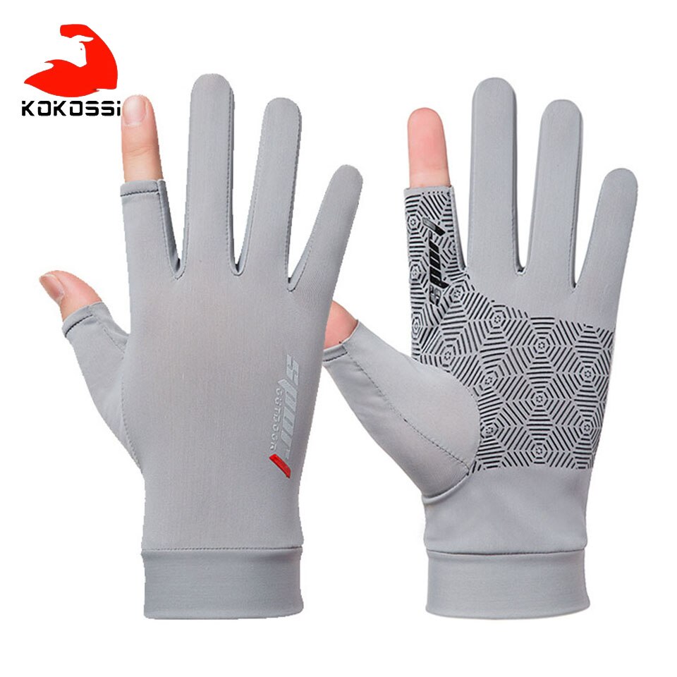 KoKossi Frühling Sommer strecken Eis Seide Handschuhe Kühlen Atmungs Leichte Weiche Komfortable Nicht-rutsch Verschleiß-Besteändig Angeln Handschuh: B grau