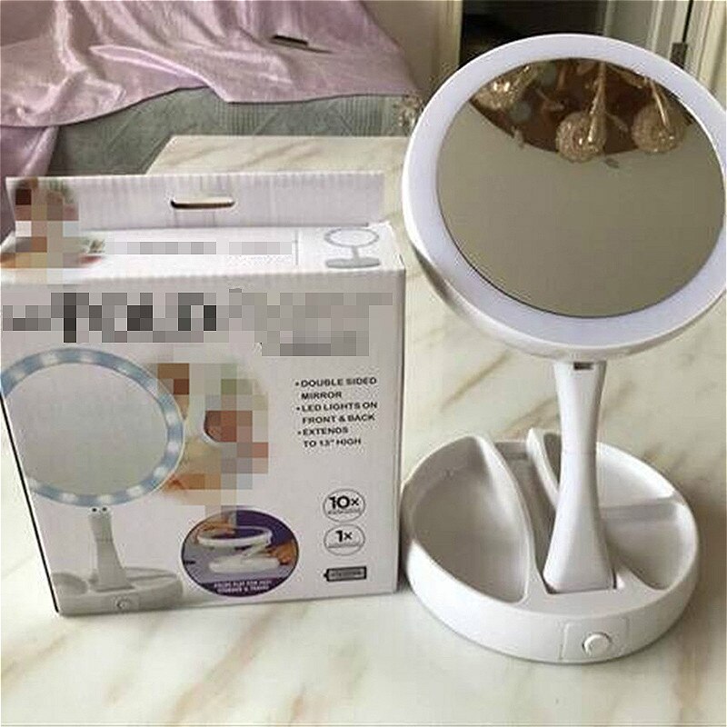 Foldable USB Charging Battery Led Makeup Mirror White Vanity Cosmetic Mirror with Light 10X Magnifying Makeup Storage Mirrors