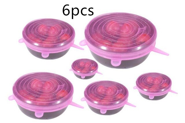 Silicone Lid Stretch Lids Universal 6pcs Silicone Bowl Pot Lid Silicone Cover Pan Cooking Food Fresh Cover Microwave Cover: pink