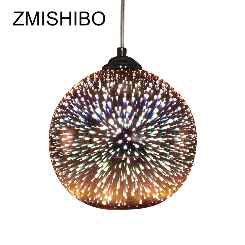 Zmishibo 3d fyrværkeri glas vedhæng lys led  e27 hængende lampe lampeskærm stue spisestue hjem indretning belysningsarmaturer: Rose guld / Diameter 15cm