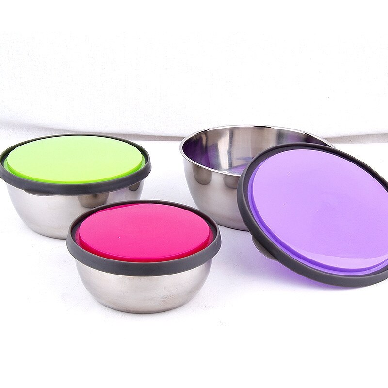 Lunchbox 3Pcs Rvs Afdichting Kom Met Deksel Voedsel Opbergdoos Container Keuken Tool Lunchbox