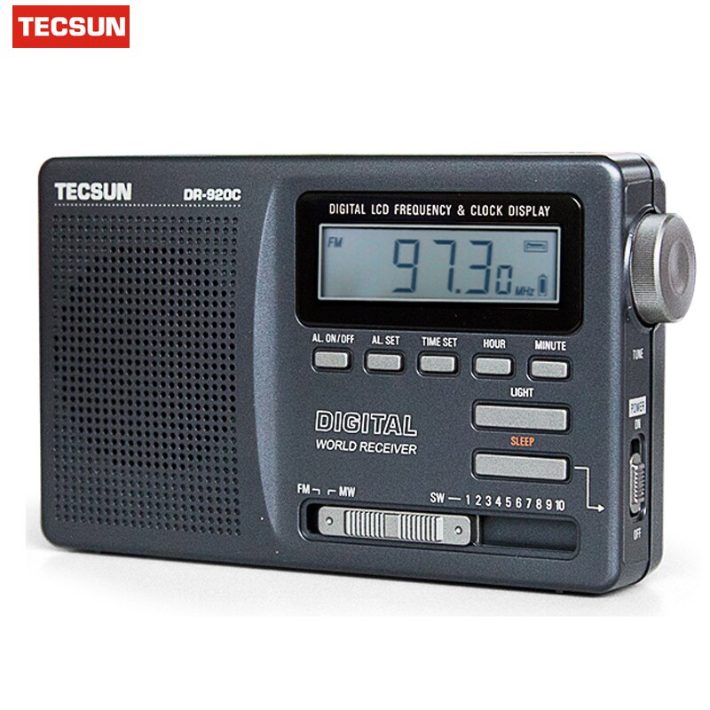 Tecsun DR-920C Radio FM MW SW 12 Band Digitale Klok Alarm Ontvanger & Backlight FM Draagbare Recorder Grey Y4139H
