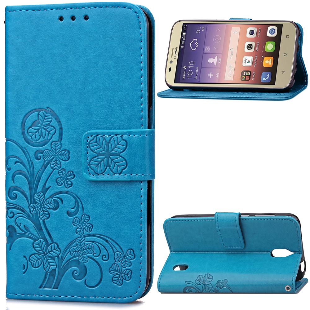 HATOLY Case Huawei Y625 Cover Flip PU Leather & Silicone Telefoon Holster Case Voor Huawei Y625 Case Huawei Ascend y625 Tas: Blue