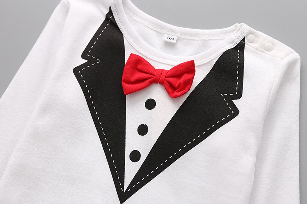 Neugeborene Jungen Gentleman Anzug Fliege Strampler Gesamt Kleidung Outfits Baumwolle Komfortable Neue Geboren Baby Jungen Kleidung