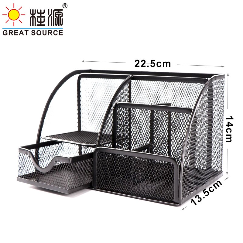 Durable Stationeries Holder Metal Mesh Basket Desk Commodity Organizer With Drawer Colorful Metallic Lacquer