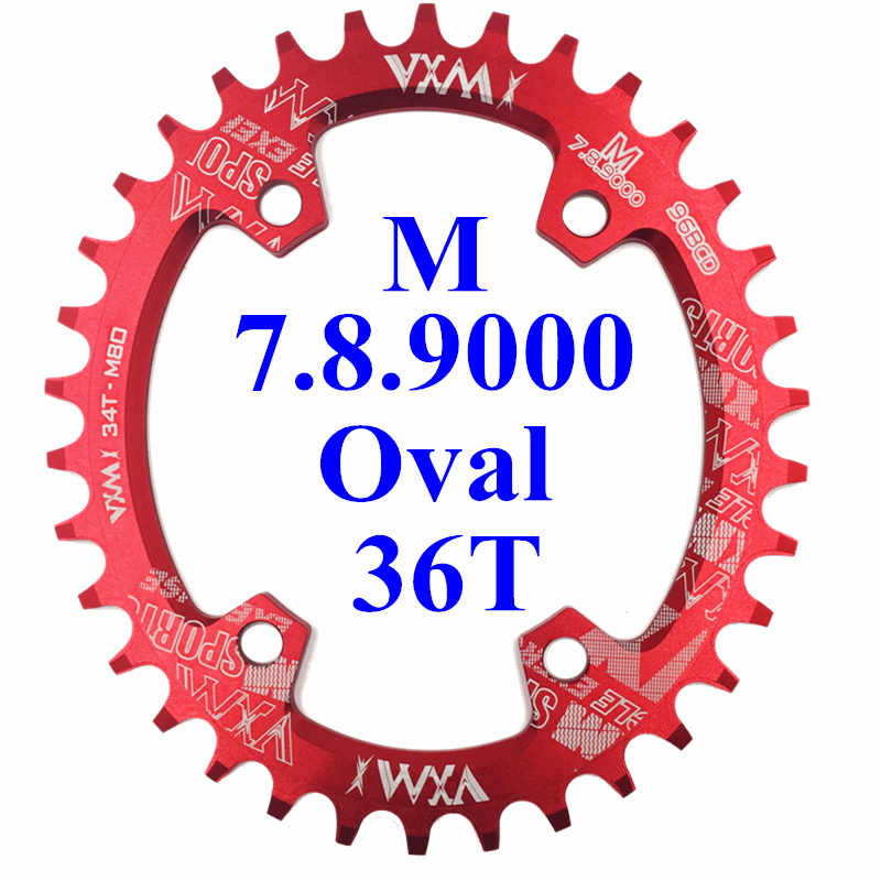 VXM, 32T, 34T, 36T, 38T, 96BCD, plato ovalado de aleación de aluminio, cadena de cadena para bicicleta de carretera, anillo para M7000 M8000 M9000: Oval 36T Red