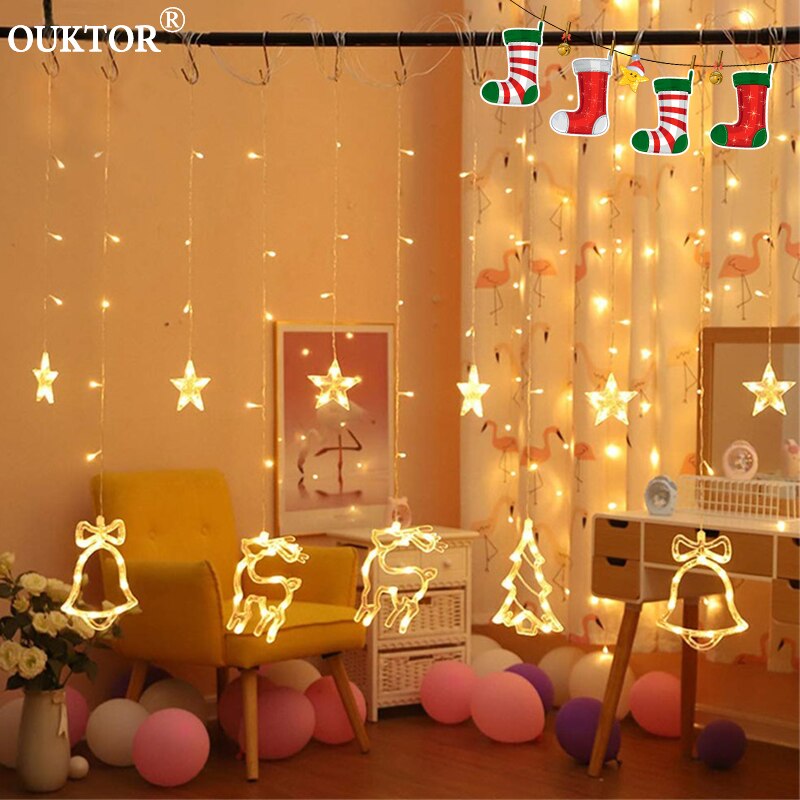 3M Led Kerstboom/Herten/Ster Ijspegel Fairy Gordijn Lights Garland String Lights voor Home Garden Party bruiloft Jaar December