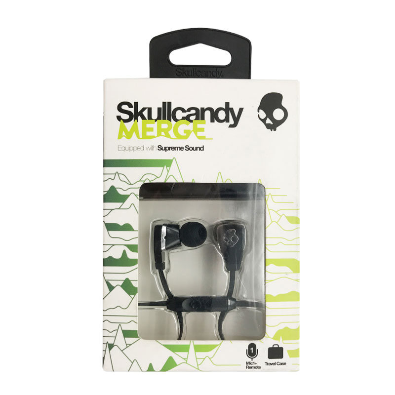 Original novo Skullcandy Merge fone de ouvido com fio de alta qualidade de som fone de ouvido intra-auricular com entrada de áudio de 3,5 mm, cor preta.