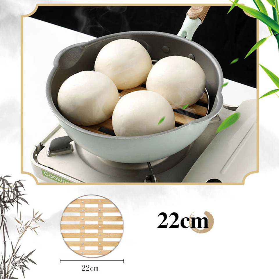 Vaporera redonda de bambú para el hogar, vaporera de acero inoxidable para cocinar al vapor bollos y fideos, suministros de cocina chinos: 22CM