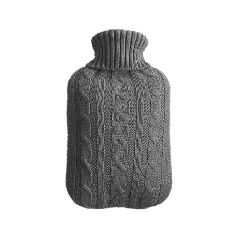 Bouteilles d'eau chaude 2000ml grand sac d'eau chaude tricoté couverture résistant au froid conservation de la chaleur produits de couverture de bouteille d'eau chaude: Gris foncé
