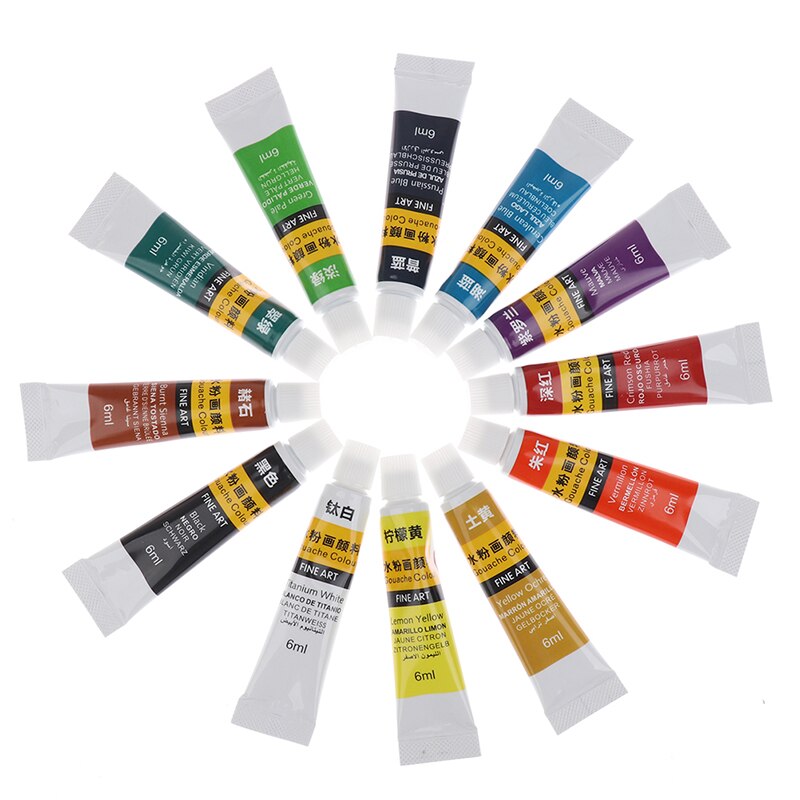 6 Ml 12 Verschillende Kleur Professionele Acryl Verf Aquarel Set Hand Muur Schilderen Borstel Geschikt Voor Schilderen