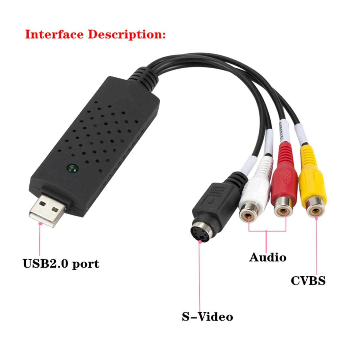 Usb-videocapturekaart, audio-video-converter/grabber voor rca naar usb, conversie van vhs, mini dv, vcr  hi8, dvd naar digitaal a02i.