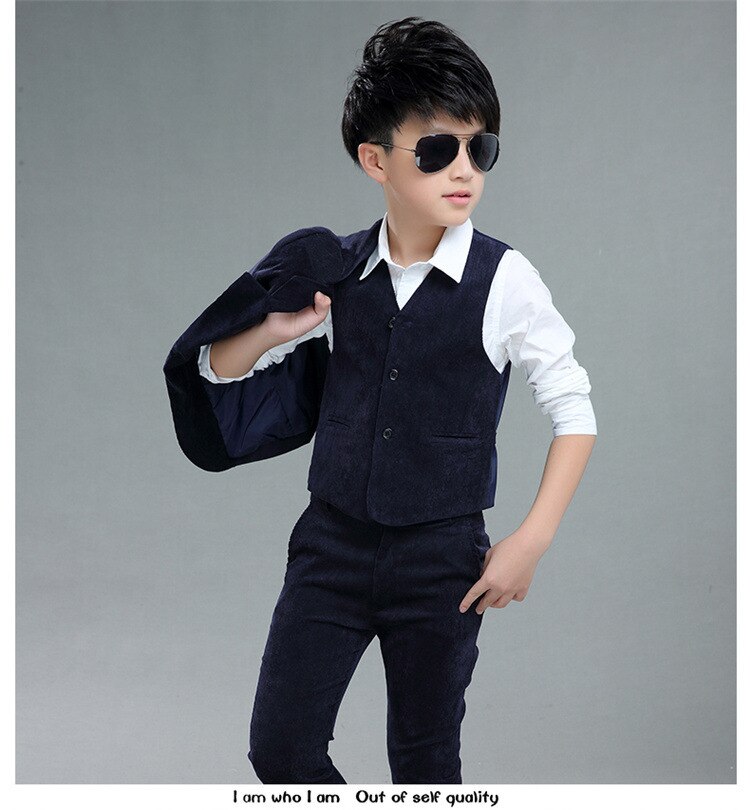 Kind Pak Corduroy Jongen Kleding Slim Wedding Suits Voor Jongens Wit En Blauw 5T-12T