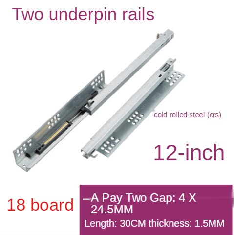 Rail coulissant de meuble à fermeture souple, deux sections de longueur: 12inch