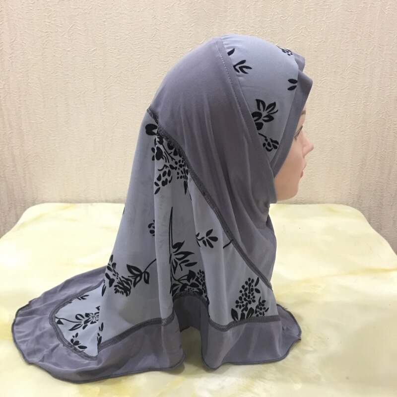 Casquette de prière Hijab en soie pour bébé, prix bas, soleil diamant, adapté aux enfants musulmans de 2 à 6 ans, foulard islamique instantané: grey