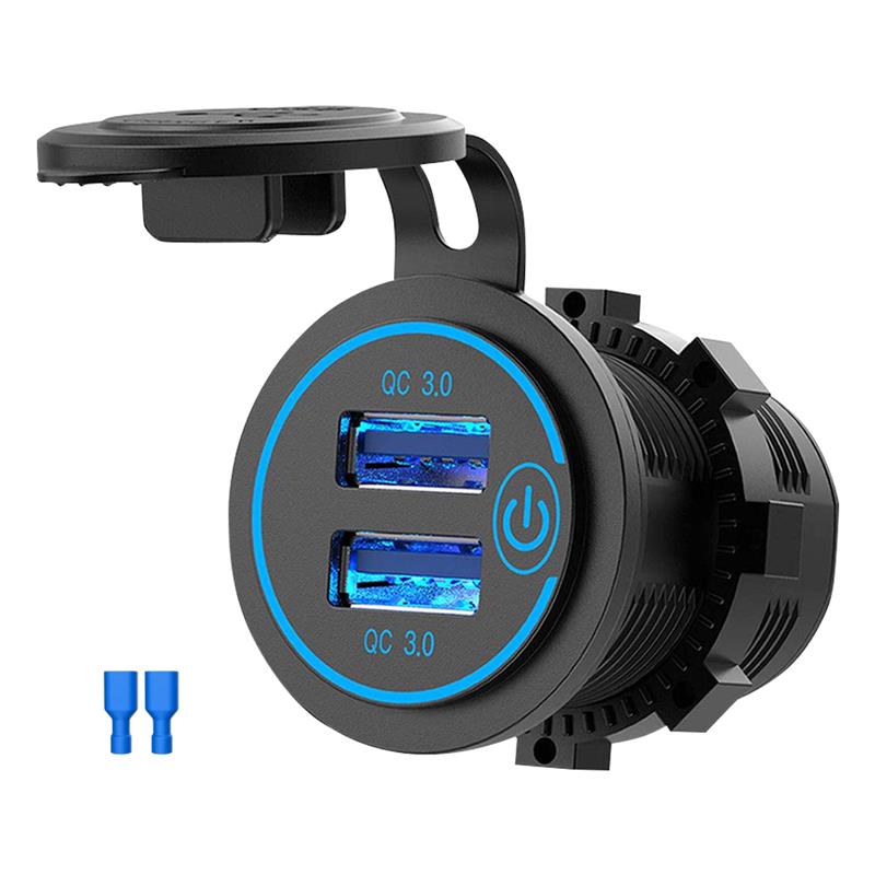 12V-24V USB Outlet Dual USB Car Charger Waterproof Cigarette Lighter Socket Mount Power Adapter 5V 3.1A for Car Marine Boat D5: Blue with hook