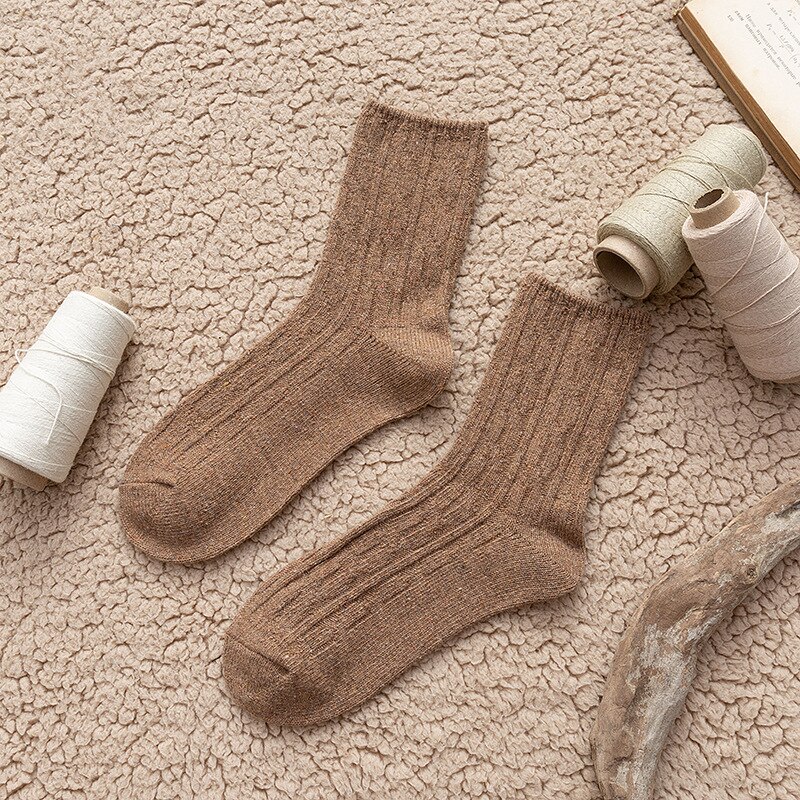 Solid cashmere uld kvinde sokker afslappet efterår vinter tyk varme lange strømper til kvinder japansk kawaii harajuku vintage streetwear: Let kaffe