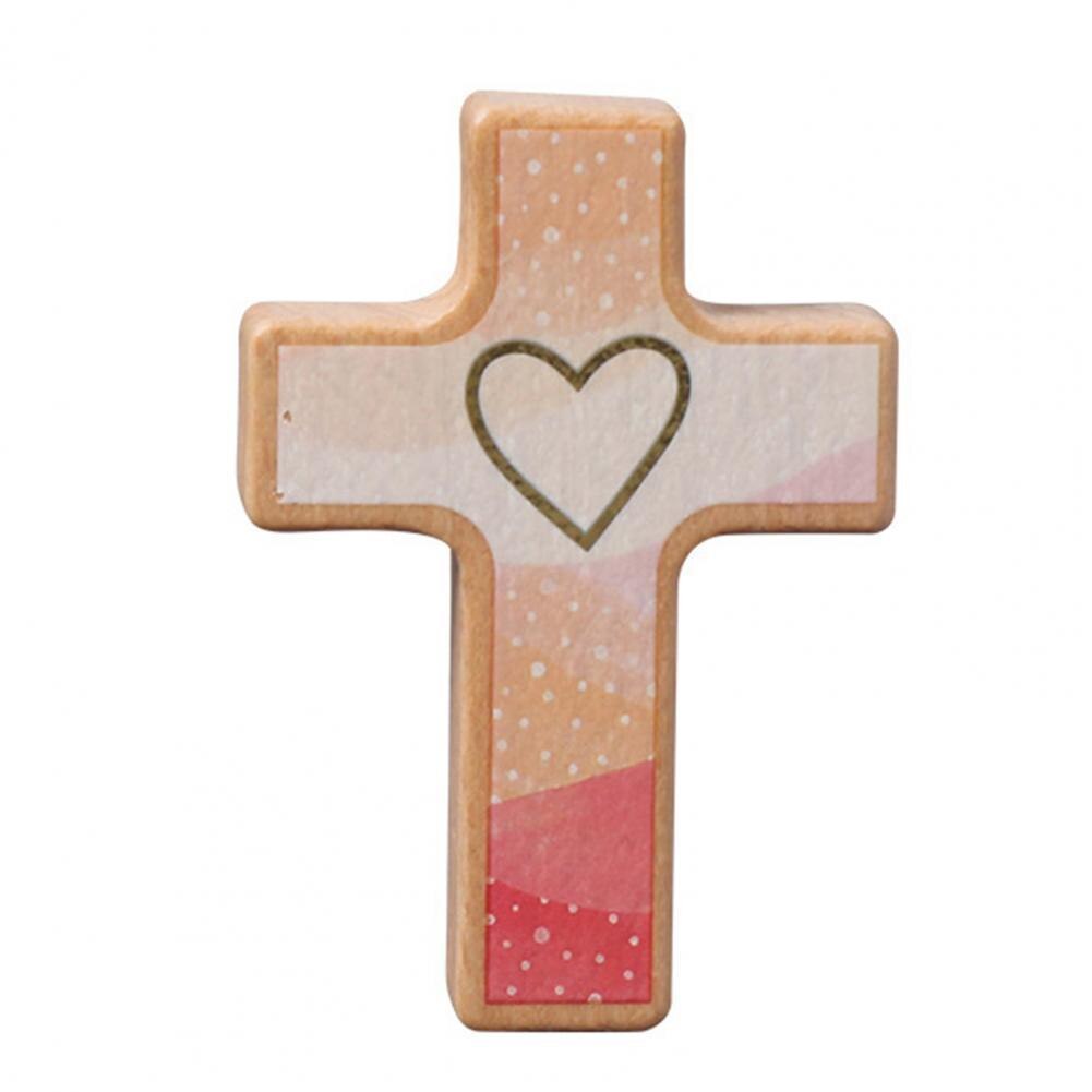 Prachtige Cross Model Handgemaakte Universele Hout Stand Kruis Decor Met Minimalistische Illustratie: Rood