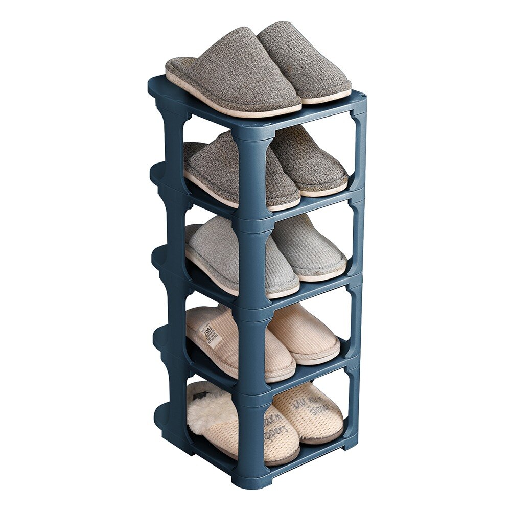 DIY Assembly 5 Layers Stackable Shoe Organizer Shoe Shelf Shoe Rack Stand Space Saving Shoe Hanger Shoe Box Cabinet storage rack: Blue