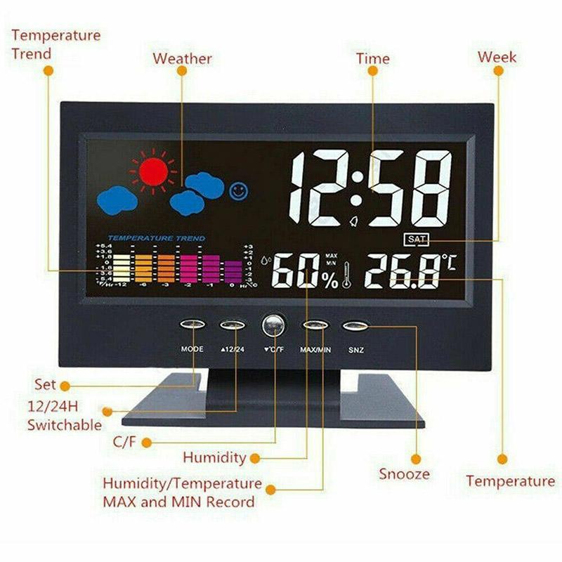 Digital Clock Weather Station Display Alarm Calendar Clock Function Thermometer Wireless Temperature Humidity Meter