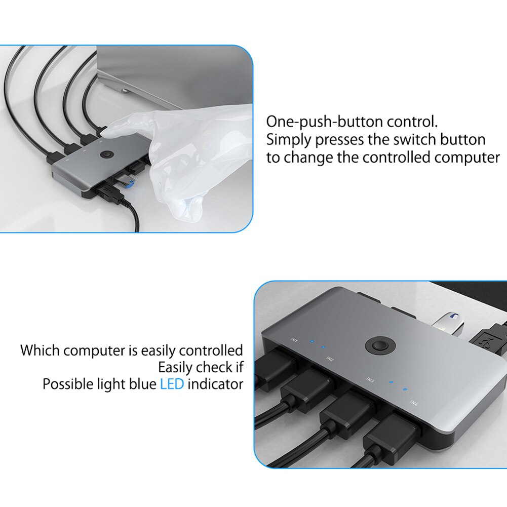 PC Keyboard Mouse Printer Sharing 4 Devices USB Switch Splitter 4 Port Sharing 4 Device HUB Converter USB Switch