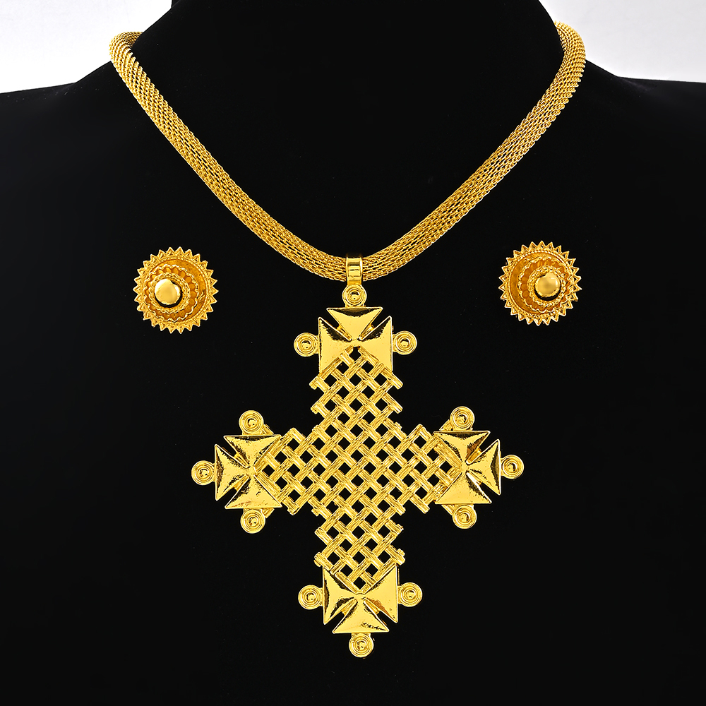 Saoedi-Arabië 24K Goud Kleur Ethiopië Vrouwen Sieraden Ketting Oorbel Afrikaanse Arabische Bruids Set Habesha Eritrea Party: Silver Plated