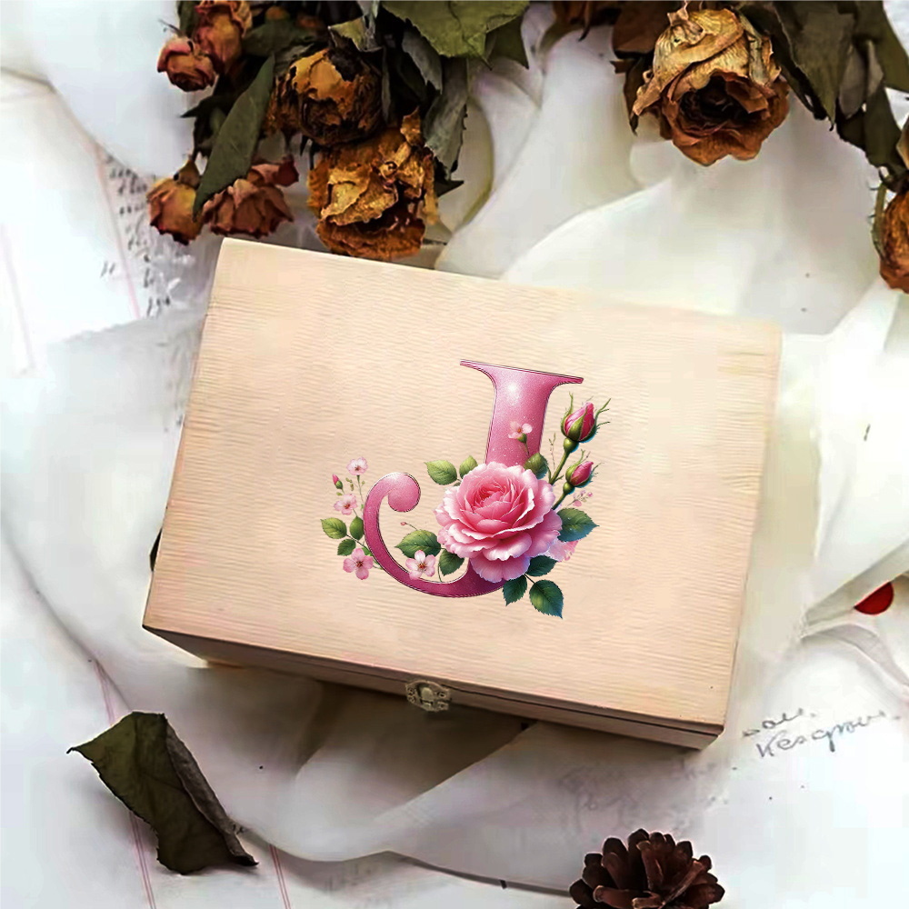 Wooden Storage Box With Hinged Lid Durable Multifunctional Case Crafts Jewelry Boxes For Household Pink Butterfly Letter Pattern: MULTI