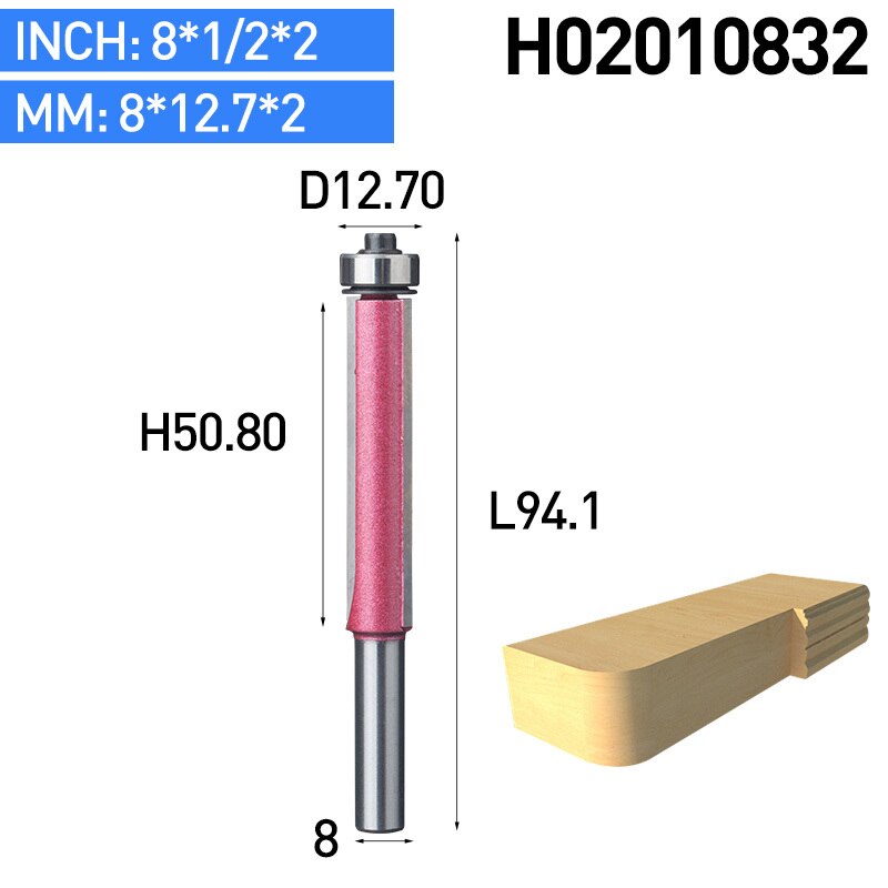 Huhao 1pc 8mm -skaft træbearbejdningsfræser med flush trim fræser til industrielt træ fræsere med lejefræser: H02010832