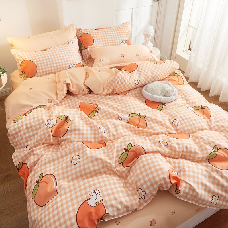 3/4Pcs Kawaii Beddengoed Sets Leuke Perzik Laken Set Met Kussensloop Voor Meisje Beddengoed Set Twin volledige Queen King Size Dekbedovertrek