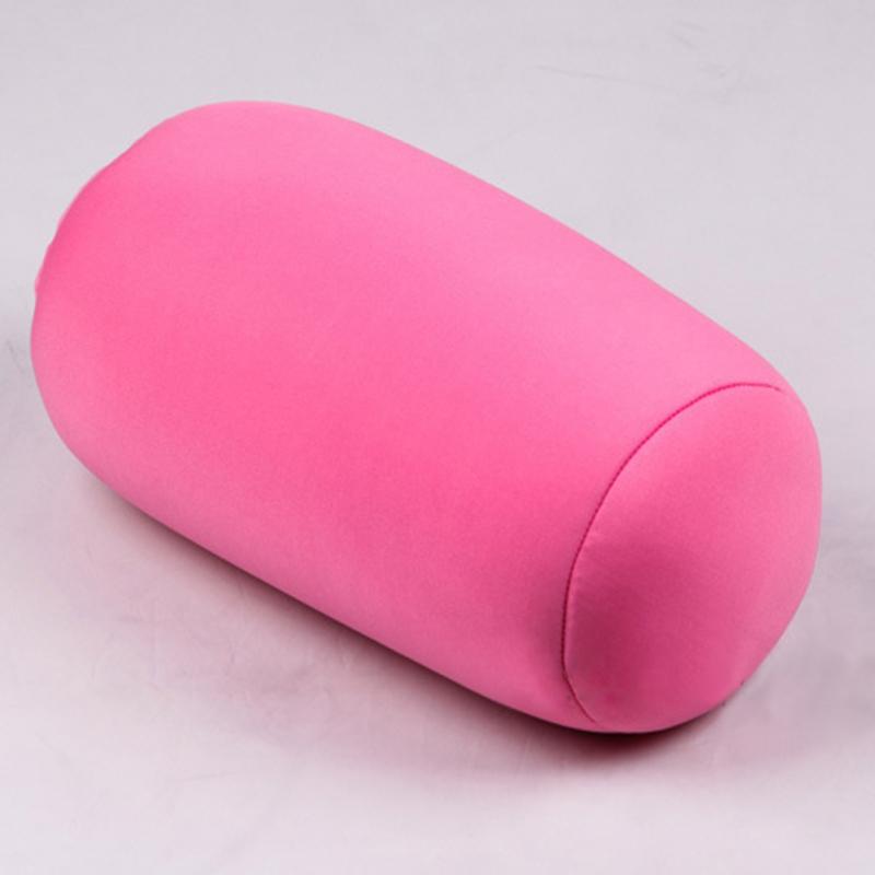 Almohada cilíndrica de 30cm x 16cm, Micro cojín trasero, con cabezal de almohada, Mini microcuentas, de viaje, para decoración de cama: Pink