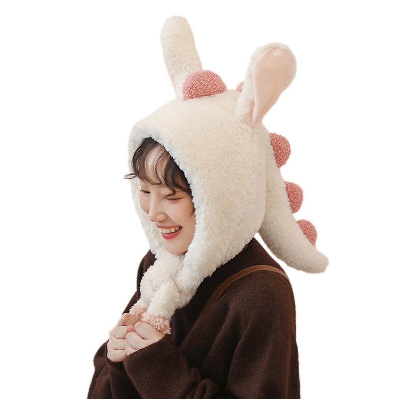 Gorro de punto de estilo coreano para mujer, gorro elástico con orejas de conejo, Color sólido, informal, para esquí, calentador de orejas, para invierno: White