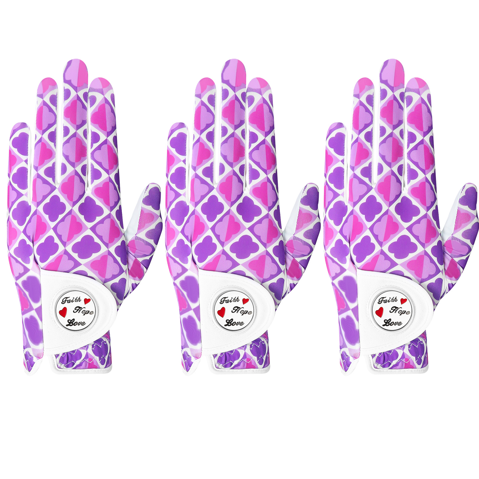 Guantes de golf para mujer, mano izquierda derecha de cuero con marcador de bola, paquete de 3, guantes de colores para golfista diestros y zurdos, agarre para todo tipo de clima