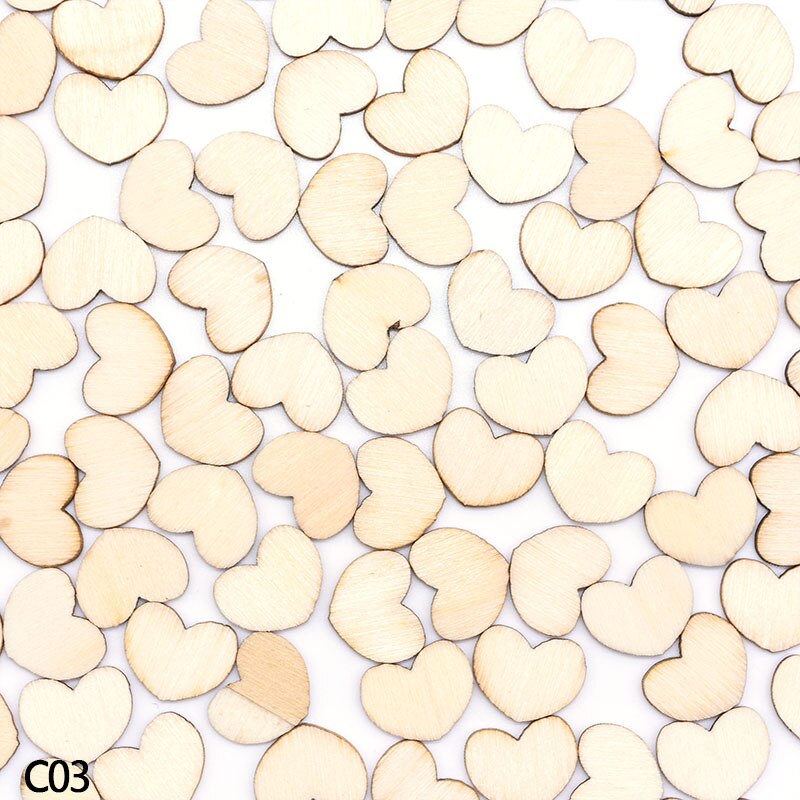 100/200Pcs Mini Houten Hart Tafel Versieren Rustieke Houten Confetti Tabel Scatter Home Decoratie Diy Craft levert: C03 / 100pcs