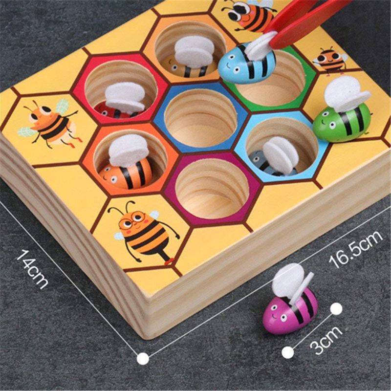 Adorable juguete de madera para recoger abejas, prácticas de captura para bebés, juego educativo temprano para niños pequeños, caja de colmena colorida