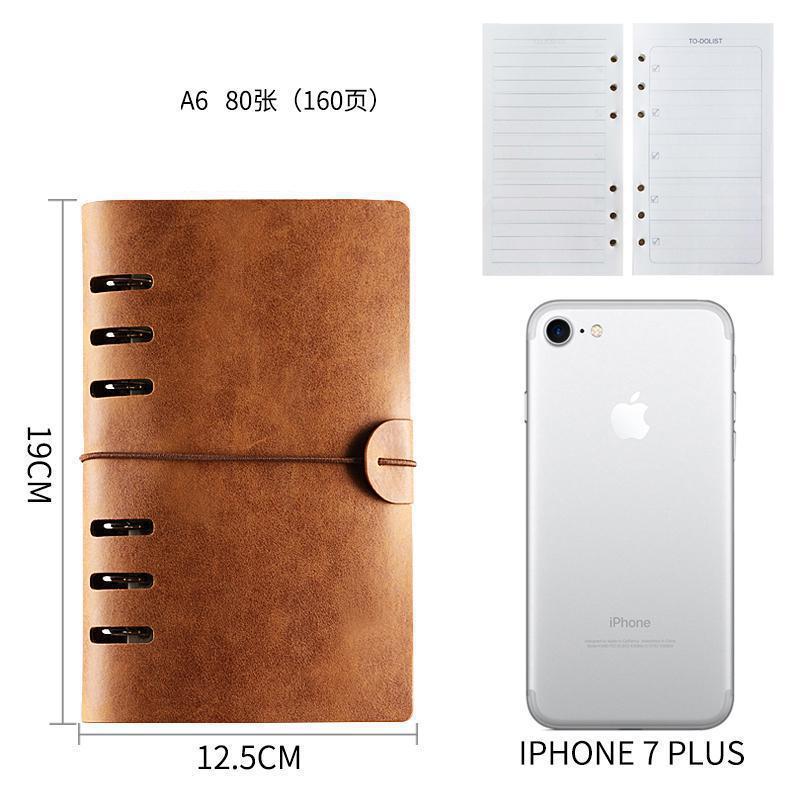 A6 Spiral Coil Binder Planner Travel Notebook Pu Leather Diary Agenda Office Business Bandage Diary Notebook School Supplies: A6-Camel-Line
