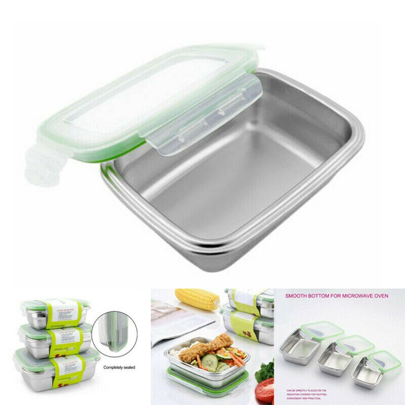 Portable Stainless Steel Lunch Box Microwave Food Container Bento Box Clear Tableware Lunch Bowl