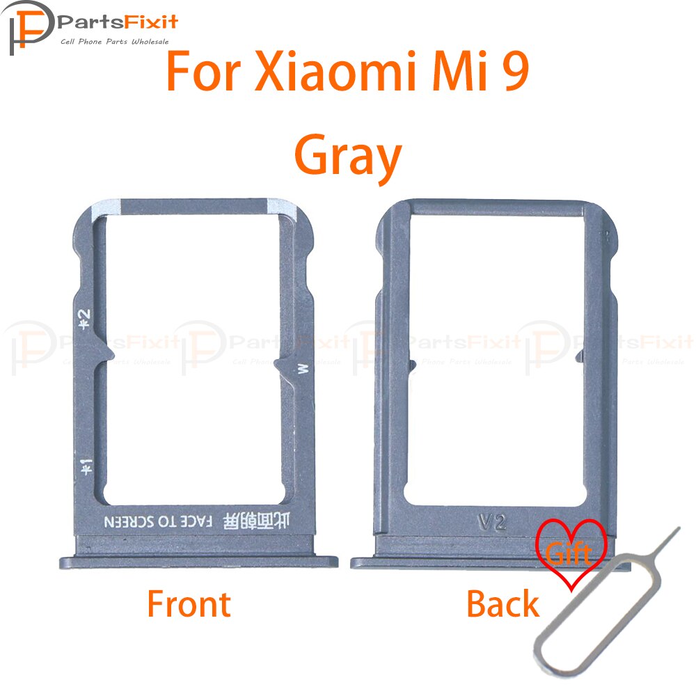 SIM Card Tray for Mi9 SIM Card Slot SIM Card Holder Card Slot Adapter for Mi 9 Replacement Parts with free Eject Pin: Gray