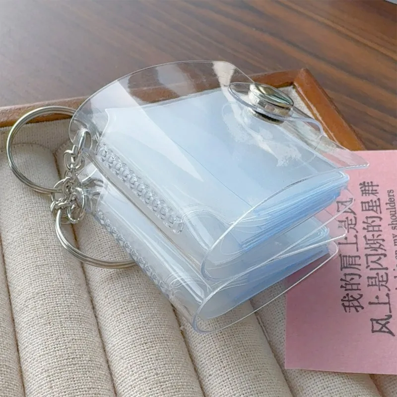 Mini llavero de álbum de fotos de 18 páginas, pequeño álbum de fotos instantáneo, colgante de identificación, almacenamiento de fotos, llavero de bolsillo intersticial, memoria de amante