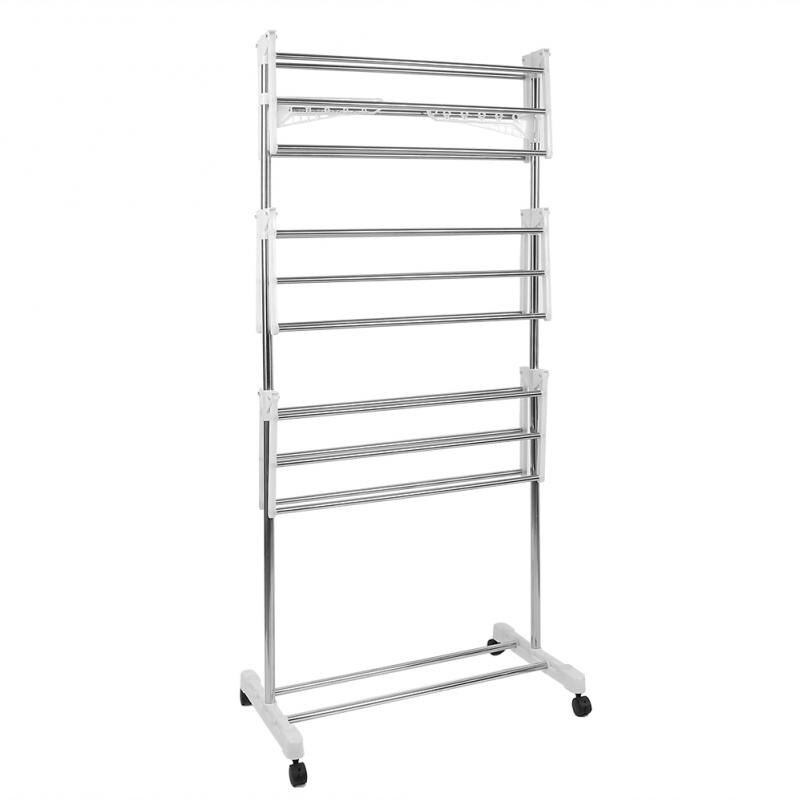 Folding Drying Dryer Rack Hangers 3 Tiers Clothes Laundry with Wheels Cloth Shoes Hanger Standing clothes hanger Coat Rack HWC