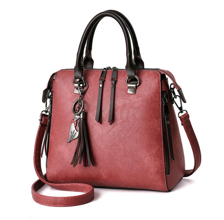 Dames handtassen met bontprint damestassen dames pu leren schoudertassen leuke tote bag bolsa  lb340: Roze